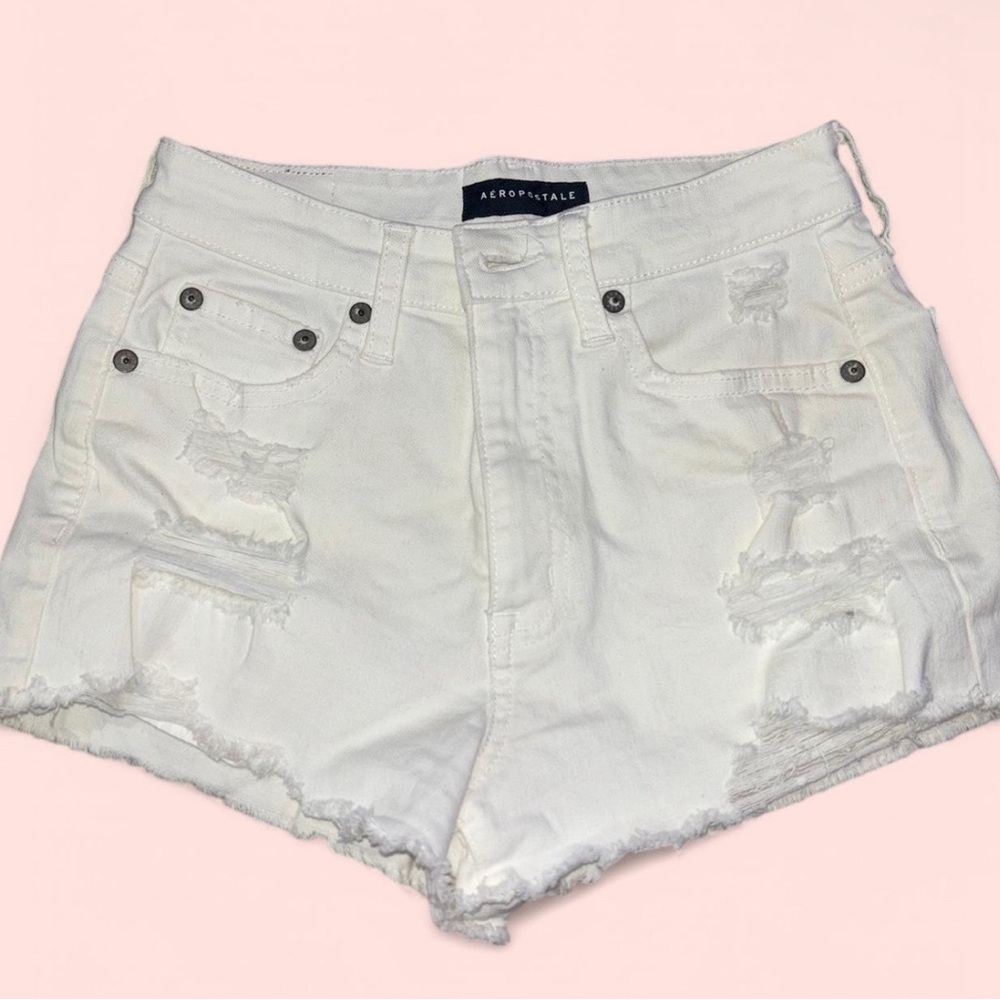 Aeropostale Women's White Distressed Shorts